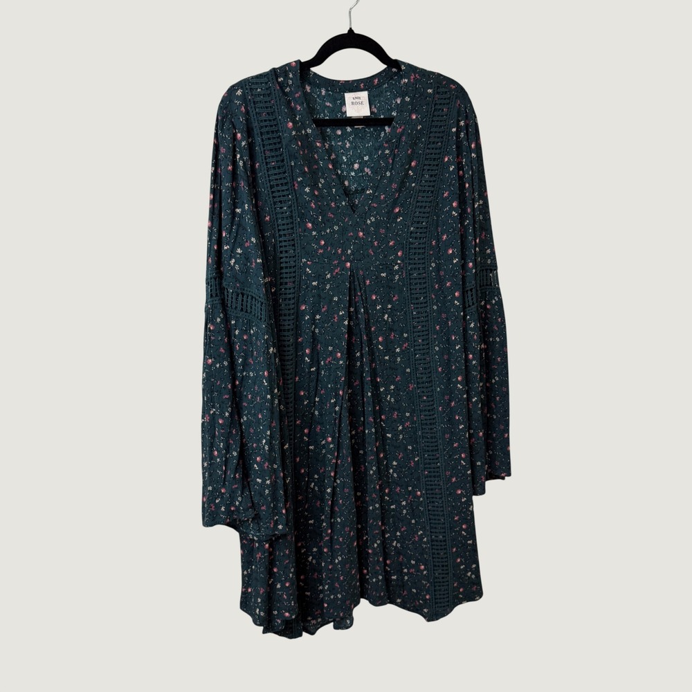 Knox Rose Floral Boho Dress Green Bell Sleeve Fall‎ Romantic Fairy Grunge XXL - Picture 2 of 9